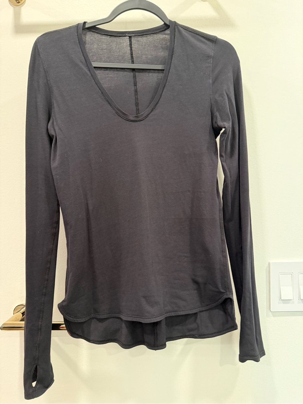 lululemon athletica Black Long-Sleeve V-Neck Top with Layered Hem